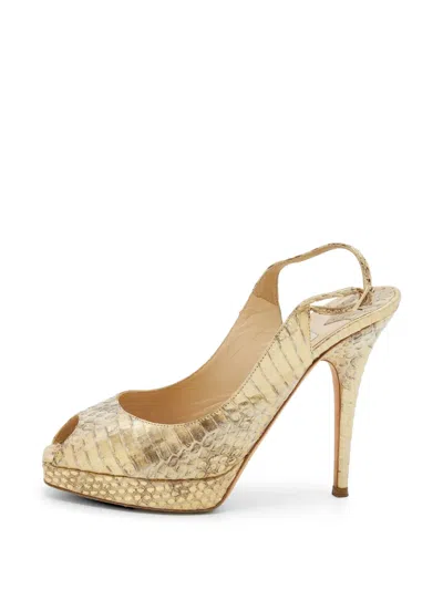 Pre-owned Jimmy Choo Slingback Peep-toe Pumps In Gold