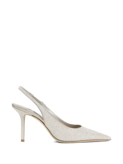 Jimmy Choo Love Metallic Slingback Pumps With All-over Glitter And High Stiletto Heel In Leather Woman In White