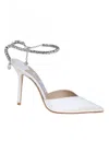 Jimmy Choo Slingback Saeda 100 In Satin With Applied Crystals In Ivory/crystal