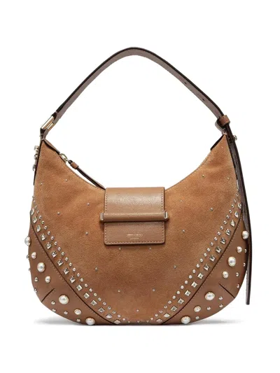 Jimmy Choo Small Bar Hobo Studded-embelishment Shoulder Bag In Brown