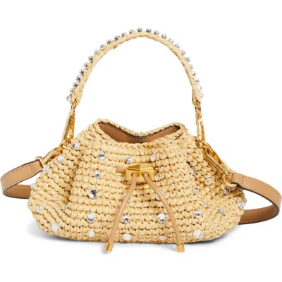 Jimmy Choo Small Cinch Crystal Embellished Raffia Bucket Bag In Gold
