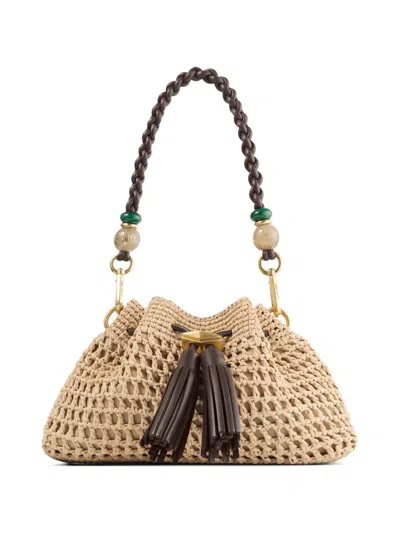 Jimmy Choo Small Cinch Raffia Shoulder Bag In Animal Print