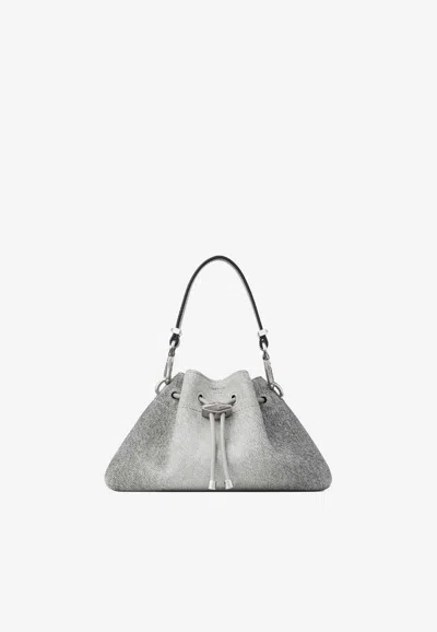 Jimmy Choo Small Cinch Washed Denim Shoulder Bag In Gray