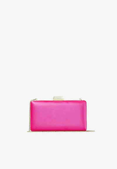 Jimmy Choo Small Clemmie Clutch In Satin In Fuchsia