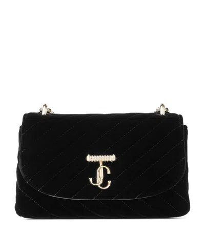 Jimmy Choo Small Curve Velvet Cross-body Bag In Black