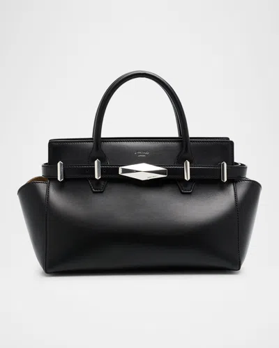 Jimmy Choo Small Diamond Belted Leather Top-handle Bag In Blackant Silv