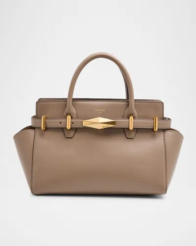 Jimmy Choo Small Diamond Belted Leather Top-handle Bag In Taupegold