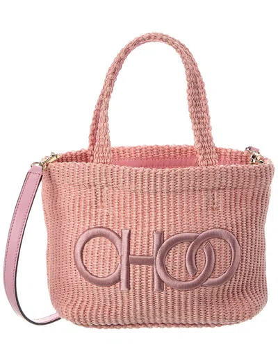 Jimmy Choo Small E/w Raffia & Leather Tote In Pink