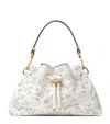 Jimmy Choo Small Cinch Perforated-lace Drawstring Shoulder Bag In White