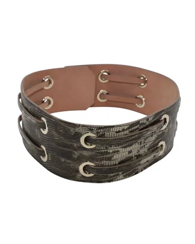 Jimmy Choo Snake Effect Wide Buckle Belt In Multicolor Leather In Brown