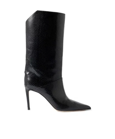 Jimmy Choo Beren 85 Snake-effect Leather Boots In Black