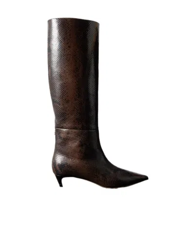 Jimmy Choo Maxima 35 Snake-effect Leather Knee Boots In Brown