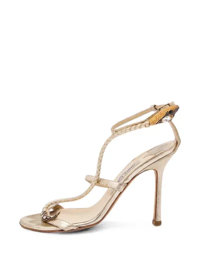 Pre-owned Jimmy Choo Snake-embossed Sandals In Gold