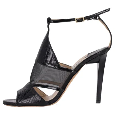Pre-owned Jimmy Choo Snakeskin & Mesh Sandals In Black