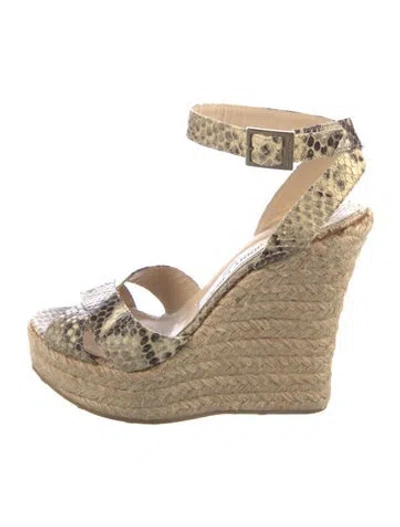 Pre-owned Jimmy Choo Snakeskin Animal Print Espadrilles In Gray