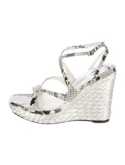 Pre-owned Jimmy Choo Snakeskin Animal Print Espadrilles In White