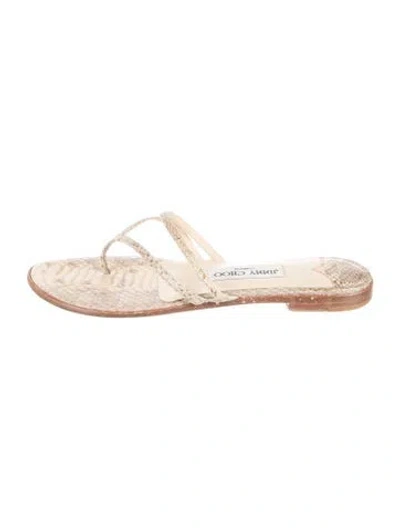 Pre-owned Jimmy Choo Snakeskin Animal Print Flip Flops In Neutrals