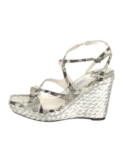 Pre-owned Jimmy Choo Snakeskin Animal Print Gladiator Sandals In White