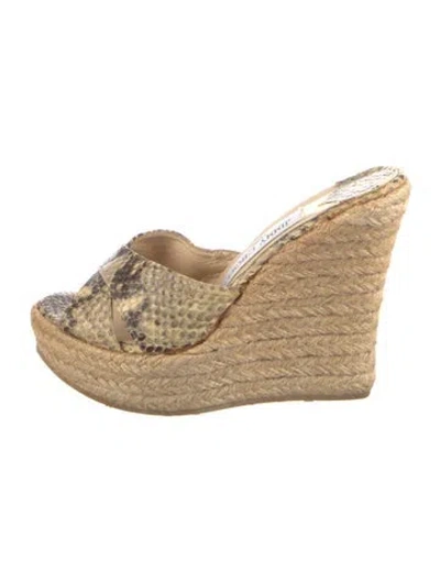 Pre-owned Jimmy Choo Snakeskin Animal Print Mules In Neutral