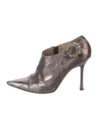 Pre-owned Jimmy Choo Snakeskin Animal Print Mules In Silver