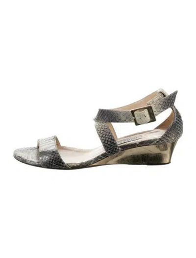 Pre-owned Jimmy Choo Snakeskin Animal Print Sandals In Gray