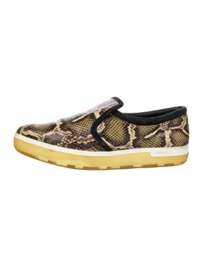 Pre-owned Jimmy Choo Snakeskin Animal Print Sneakers In Yellow