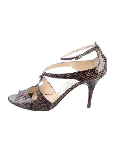 Pre-owned Jimmy Choo Snakeskin Animal Print T-strap Pumps In Gray