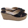 Jimmy Choo Snakeskin-embossed Espadrille Wedge Sandals In Black Leather In Black