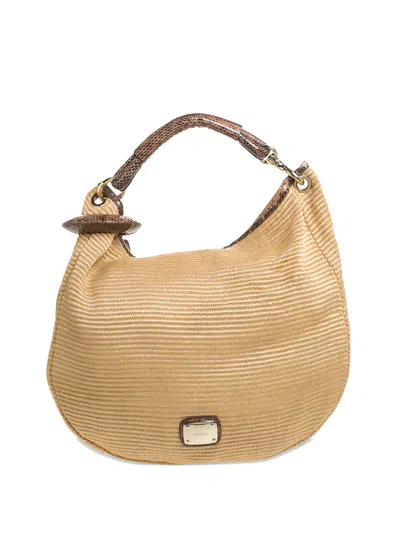Pre-owned Jimmy Choo Snakeskin-trimmed Straw Bag In Brown