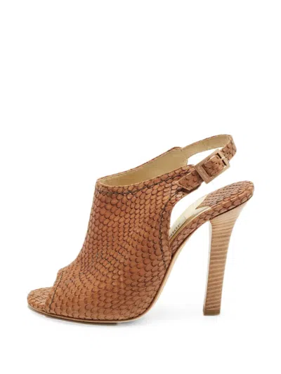 Pre-owned Jimmy Choo Snakeskin-effect Slingback Sandals In Brown