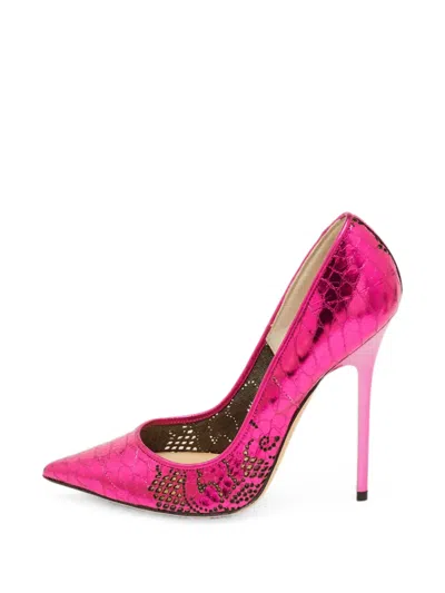 Pre-owned Jimmy Choo Snakeskin-embossed Pointed-toe Pumps In Pink