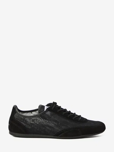 Jimmy Choo Sunny Leather-trimmed Suede And Lace Sneakers In Black