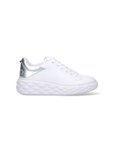 Jimmy Choo Diamond Maxi Sneakers In White And Silver Leather In Mixed Colours