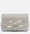 Jimmy Choo Soft Bow Mini Embellished Satin Clutch In Silver