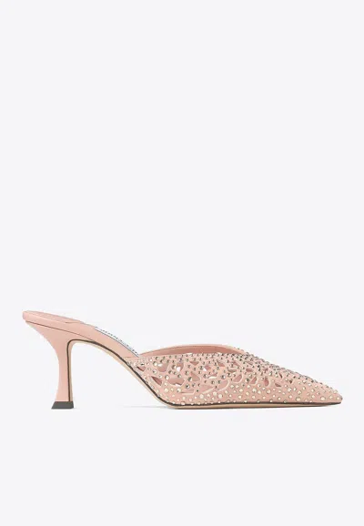Jimmy Choo Solar 70 Crystal Suede Mules In Pink