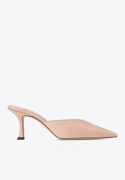 JIMMY CHOO SOLAR 70 LIZARD PRINT LEATHER MULES