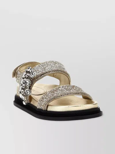 Jimmy Choo Sparkle Flat Sandals With Embellished Straps In Gold