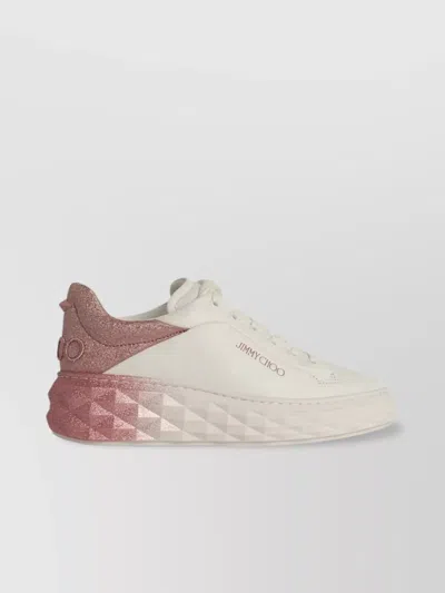 Jimmy Choo 'sparkle' Leather Sneakers Featuring Glitter Heel In White