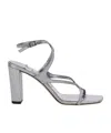 Jimmy Choo 'azie' Metallic Sandals With High Stacked Heel And Criss-cross Strap In Gray