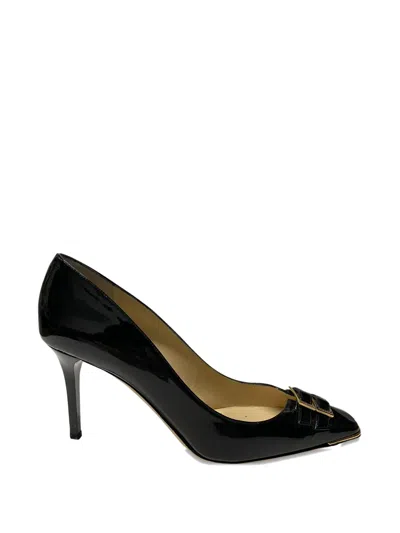 Pre-owned Jimmy Choo Square Toe Buckle Strap Pumps In Black