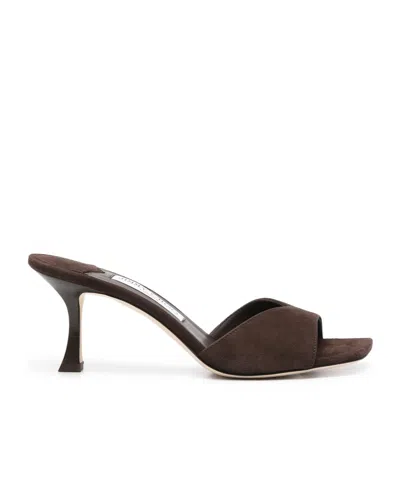 Jimmy Choo Square Toe High Heel Sandals In Brown
