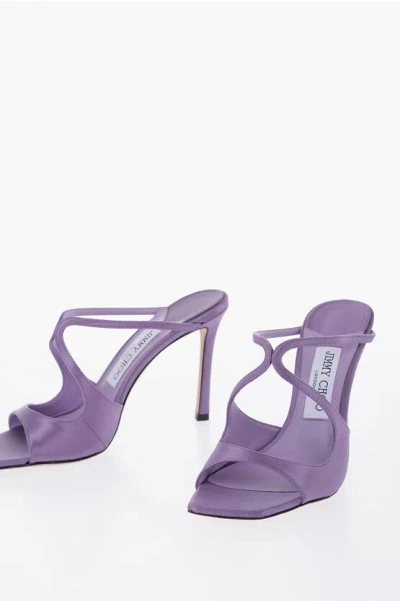Jimmy Choo Square Toe Satin Anise Sandals Heel 9.5cm In Purple