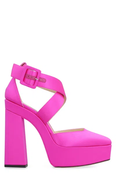 Jimmy Choo Square Toeline Fuchsia Satin Sandals For Women In Pink