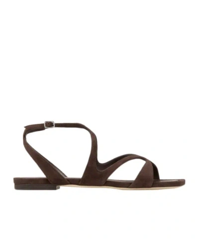 Jimmy Choo Ayla Brown Sandals With Square Toe And Ankle Buckle Closure In Suede Woman