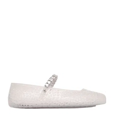 Jimmy Choo Square-toe Flat Shoes In White