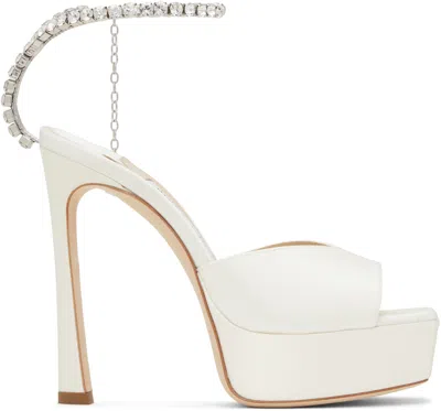 Jimmy Choo Ssense Exclusive Off-white Saeda 125 Heeled Sandals In Ivory/crystal