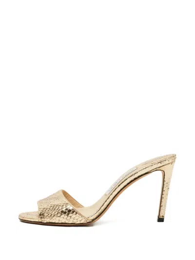 Pre-owned Jimmy Choo Stacey Snakeskin-embossed Sandals In Gold