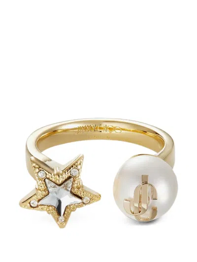 Jimmy Choo Gold-finish Metal Ring With Crystal Star And Pearl Accessories