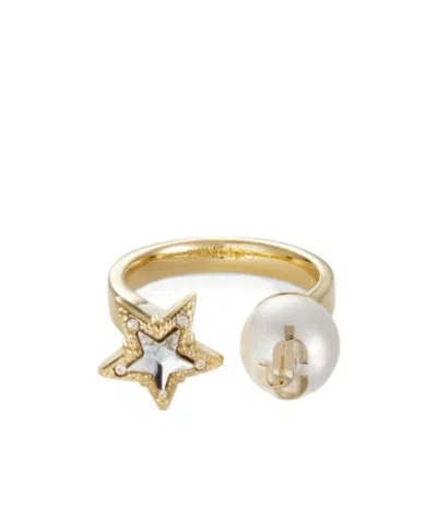 Jimmy Choo Star Pearl Ring In Golden