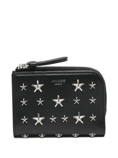 Jimmy Choo Star-studded Leather Wallet In Black